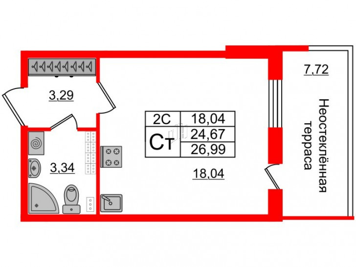 Студия 24.67 м²