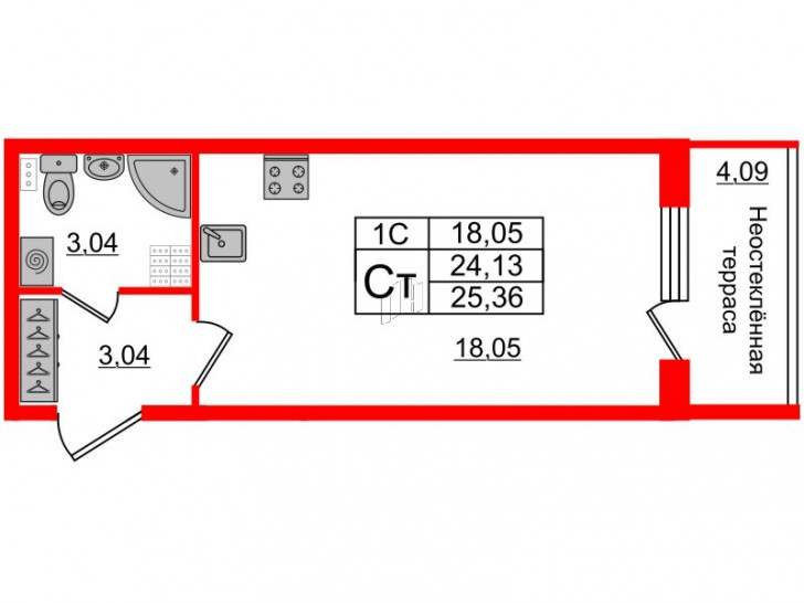 Студия 24.13 м²