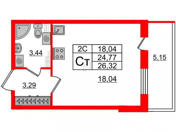 Студия 24.77 м²